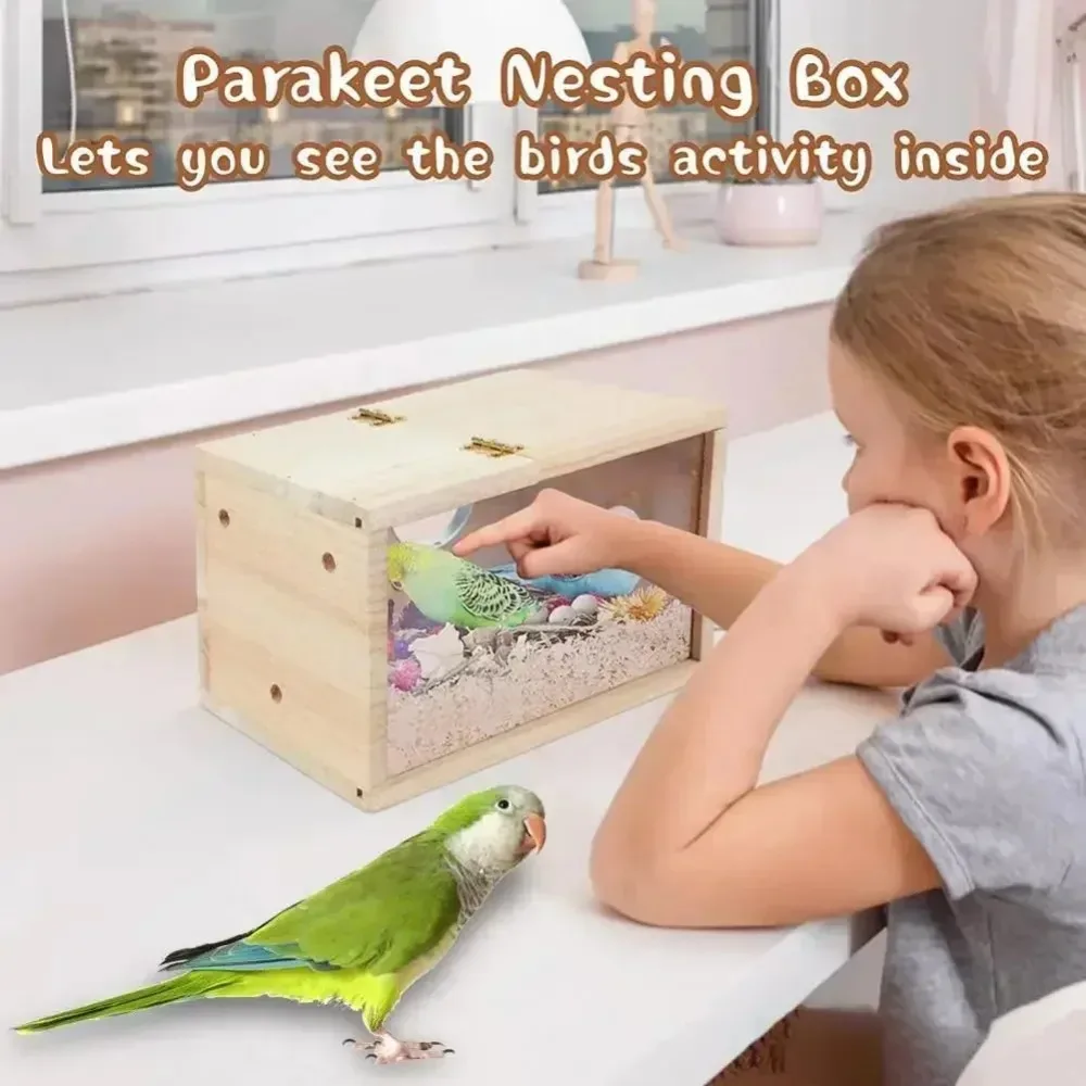 Nido de casa para pájaros de periquito, diseño transparente, fácil de limpiar, casa para loros, bordes lisos, caja anidada para periquito, suministro para pájaros