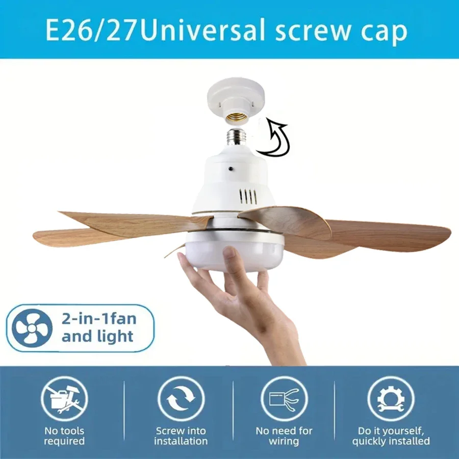 Hogar E26 E27 LED ventilador de techo luz Control remoto inalámbrico con luces nocturnas de atenuación continua ventilador inteligente para habitación Oficina estudio