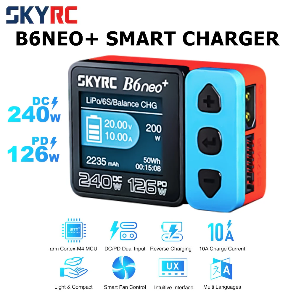 SkyRC B6 neo Cargador inteligente DC 200W PD 80W LiPo Cargador de equilibrio de batería SK- 100198   Descargador de cargador compacto 6S