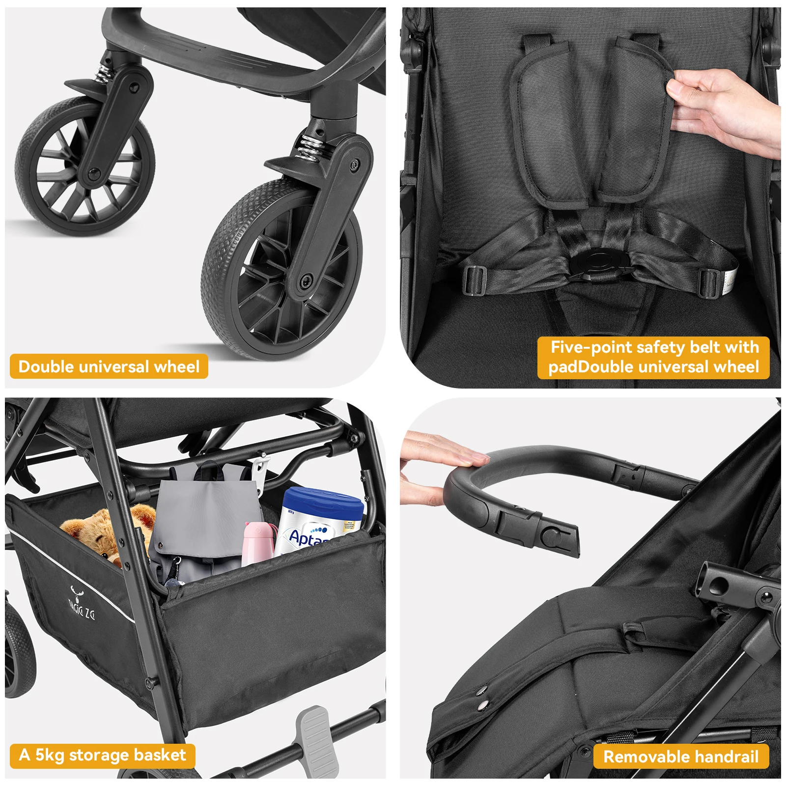 Cochecito ligero para bebé, cochecito de viaje plegable compacto con respaldo ajustable y cesta de almacenamiento grande, cochecito plegable con una sola mano para recién nacidos, bebés y niños pequeños, cochecito portátil fácil de transportar para caminar a diario, ir de compras y viajar