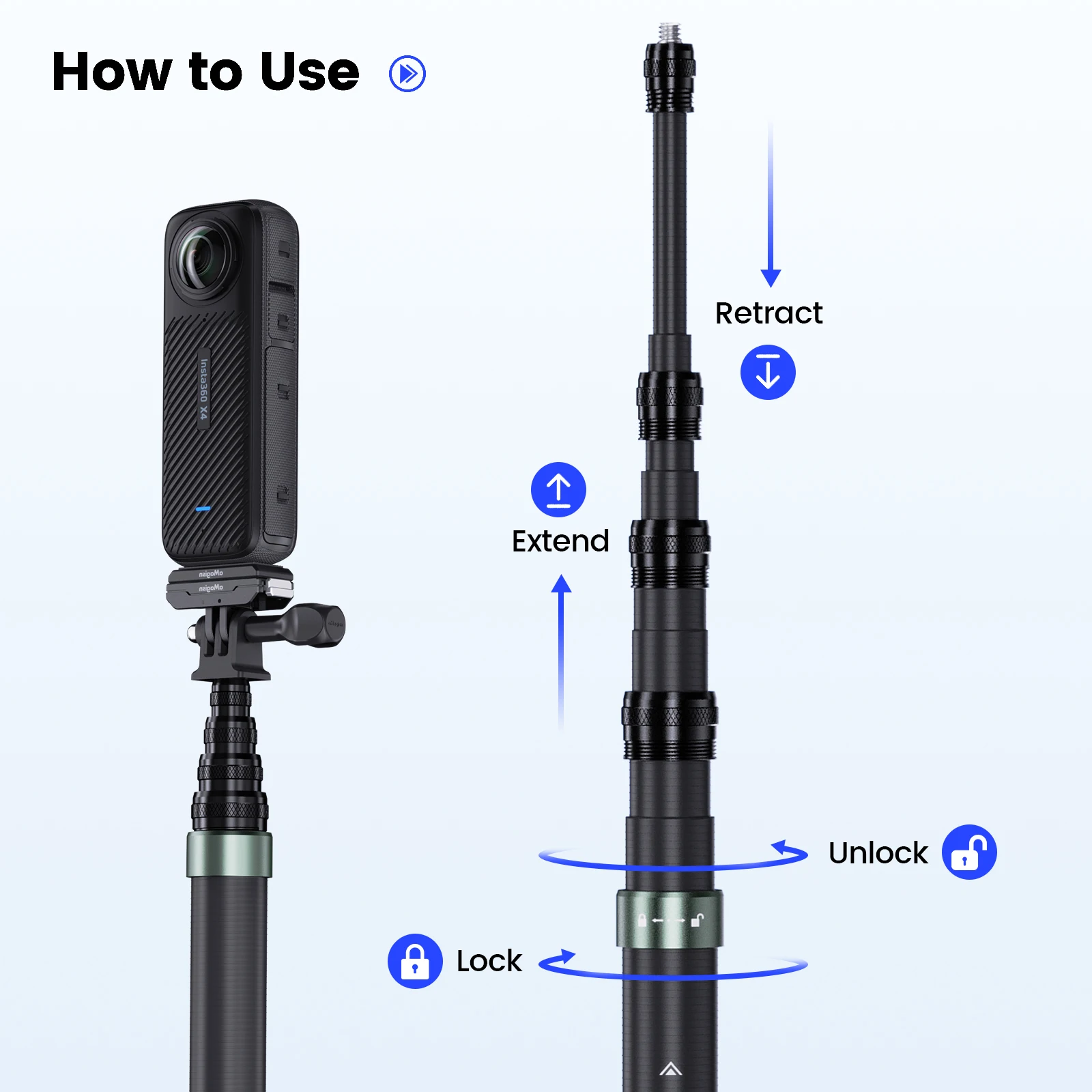 aMagisn Palo Selfie Invisible de 3m, Monopod Extensible de Fibra de Carbono de 118" para Accesorios Gopro Max DJI 360 Insta360 X4 Air X5 X6