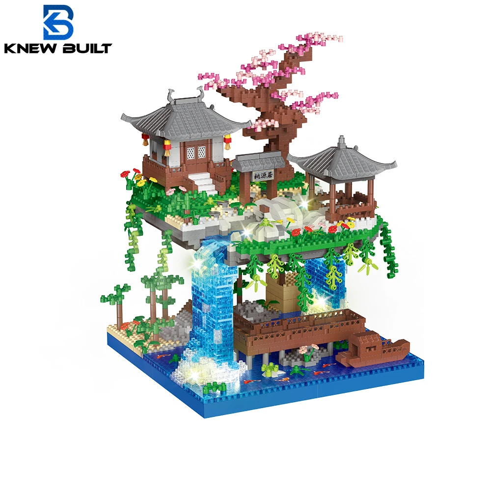Taohuatan-Juego de bloques de construcción de Micro ladrillos con temática de lago, juguetes creativos para adultos, ladrillos de modelo de paisaje chino único con luz LED
