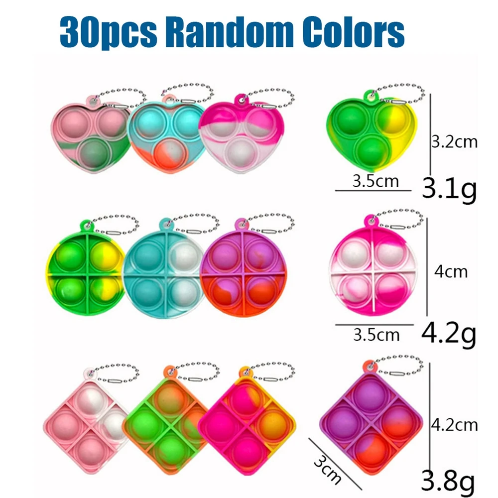 30 Uds. De juguetes Pop Fidget, Mini llaveros Pop, juguetes para niños pequeños, paquete de juguetes sensoriales, paquetes a granel para reducir la presión, regalos de recuerdo de fiesta
