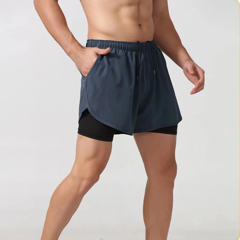Pantalones cortos para correr para hombre, pantalones cortos negros de doble capa para Fitness de secado rápido, nuevos pantalones cortos deportivos para entrenamiento y culturismo