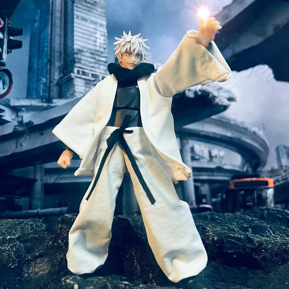 Conjunto de Ropa a Escala 1/12 de Jujutsu Kaisen Gojo Satoru, Abrigo Blanco, Pantalones con Linterna y Bufanda para Figura de Acción de 6 Pulgadas