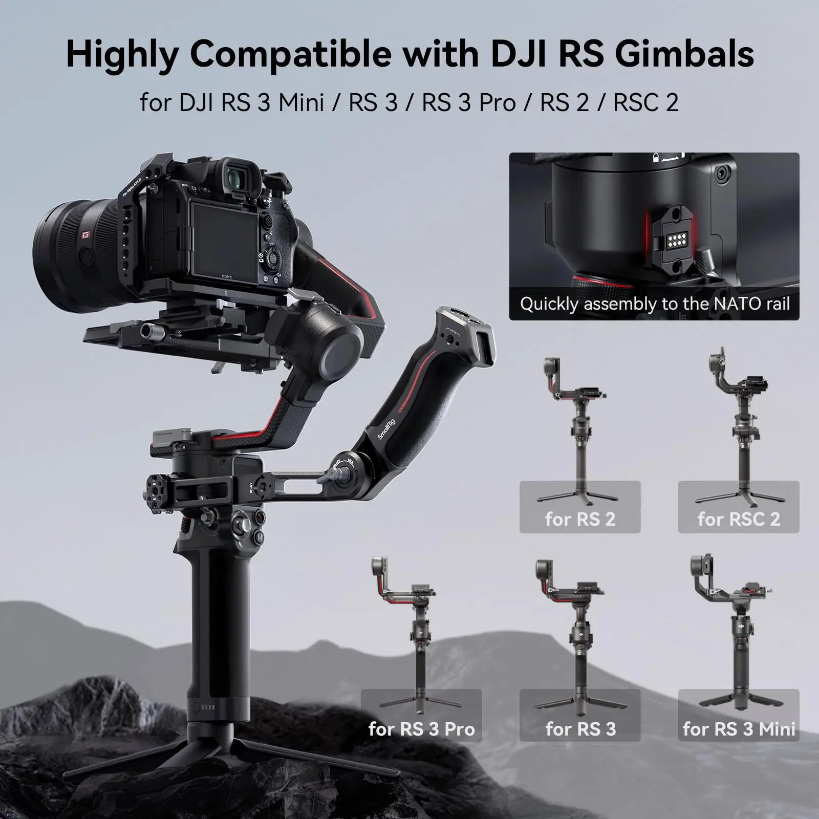Empuñadura Ajustable SmallRig para DJI RS 2 / RS 3 / RS 3 Pro / RS 3 Mini / RS 4 Pro / RS 4 / RS 4 Mini / RS 5 Gimbal