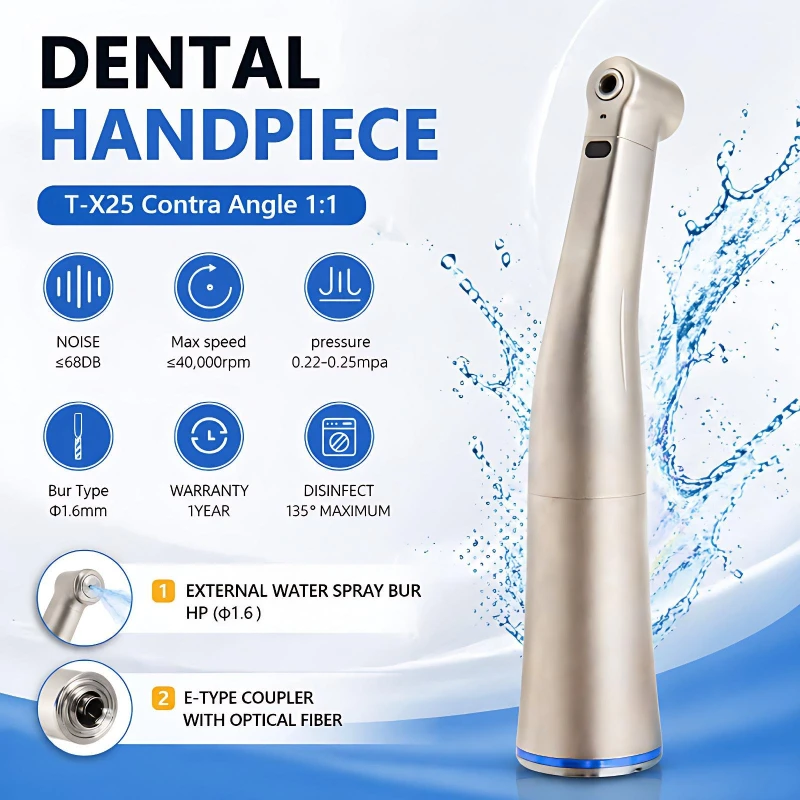Contra-ángulo dental con relación 1:1 y botón pulsador para pulverización de agua externa, para pulido y limpieza, equipo para clínica dental