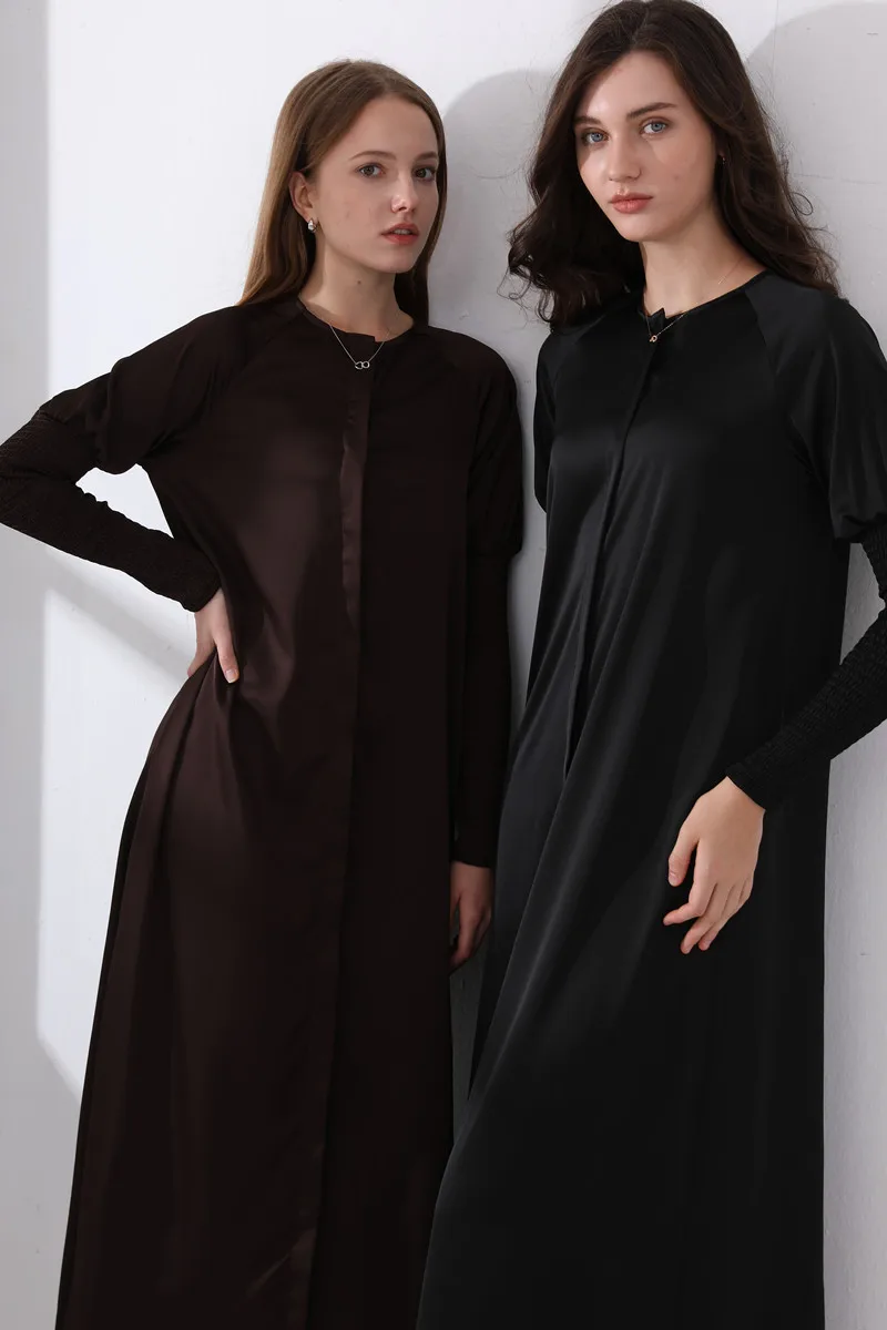 AS 2024 ropa de mujer vestido de satén diseño con botones vestido maxi con mangas ahumadas (Envío en 1 día)