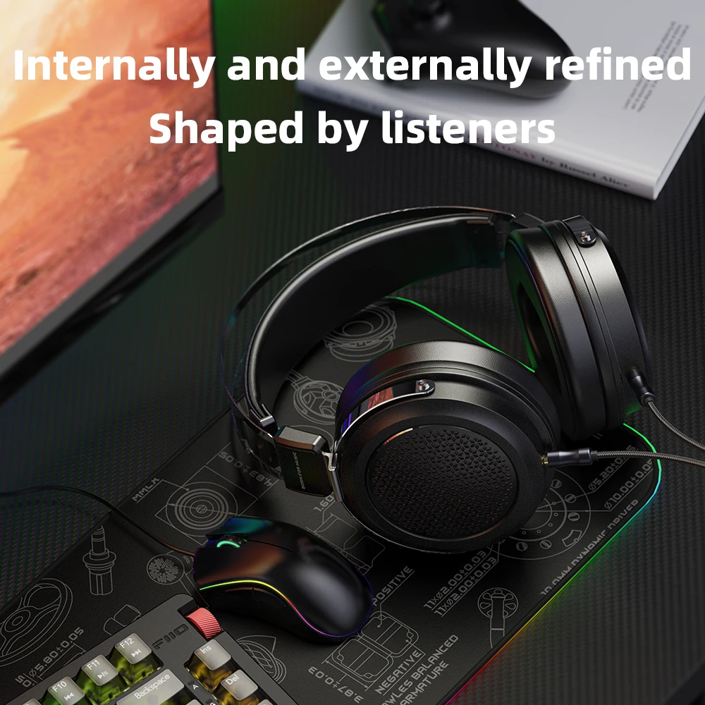 FiiO JT1 Auriculares de estudio de 3,5 mm para grabar juegos con micrófono, controlador de diafragmas de 50 mm, sonido HiFi