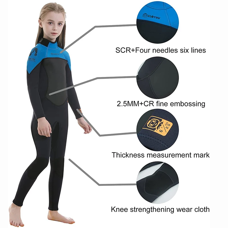 Traje de neopreno de 2,5 MM para niños, traje de baño térmico completo, traje de buceo para Surf juvenil, conjunto de apnea subacuática, ropa de playa gruesa