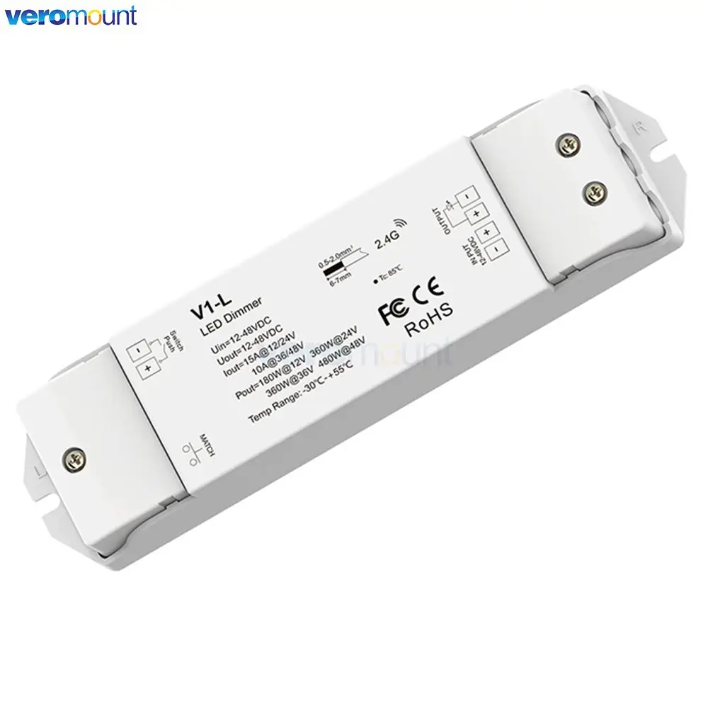 Skydance V1-L 2,4G RF control remoto inalámbrico V1-L(WT) WiFi Tuya APP + regulador LED Push Dim controlador CV 12V 24V 15A PWM 0-100% continuo