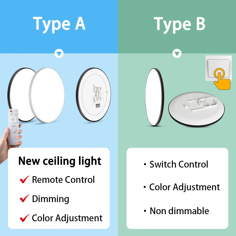 Lámpara de techo LED AC220V, 3 colores regulables, luz de techo moderna, lámparas de panel regulables de 30W, 40W, 50W, accesorios para sala de estar y dormitorio
