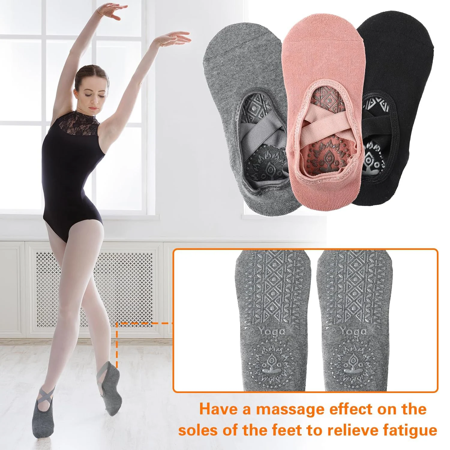 3 pares de calcetines de yoga para mujer calcetines de barra antideslizantes con correas calcetines de baile de ballet para yoga Pilates Ballet Barre Dance