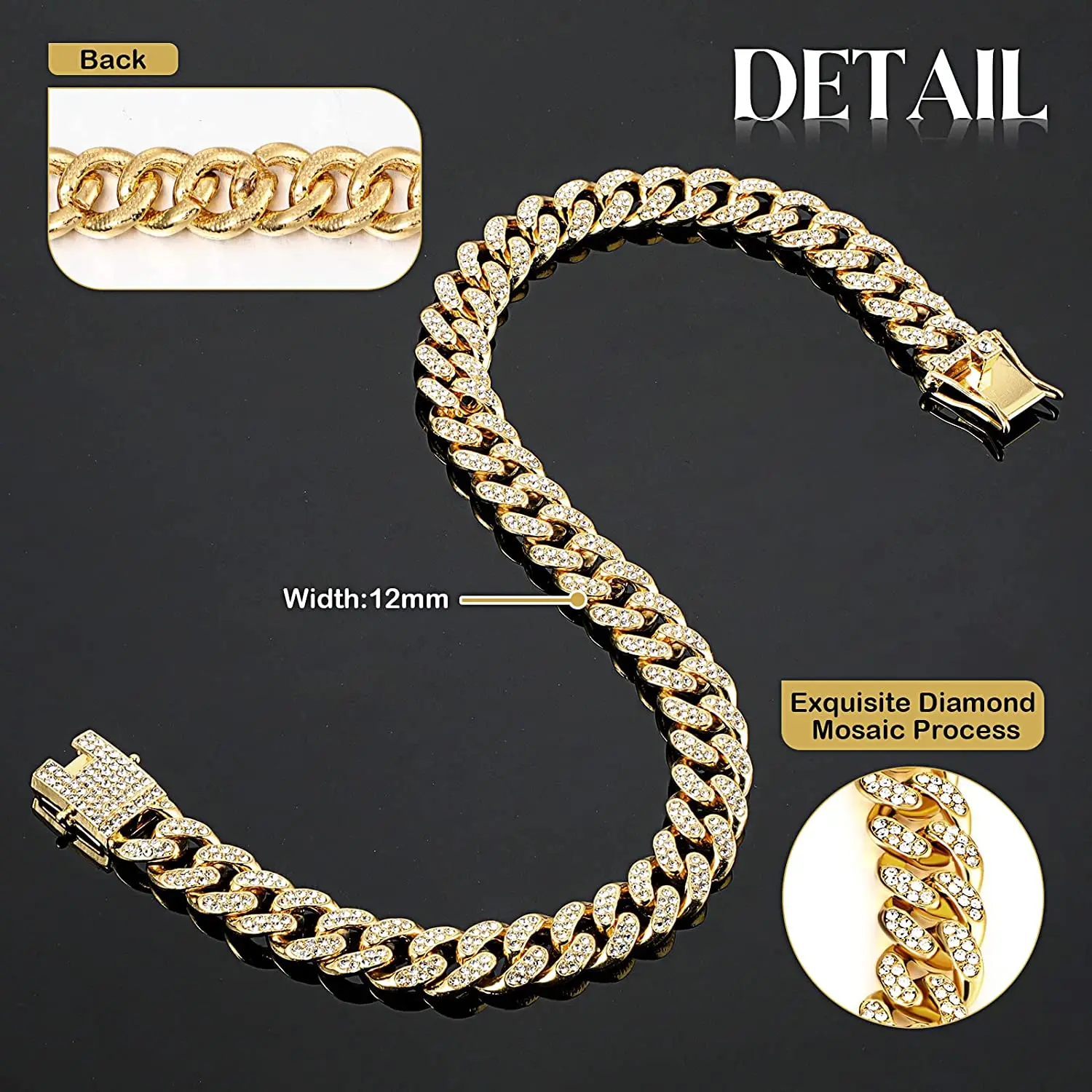 Collar de perro de cadena de oro de lujo, Collar para cachorro, accesorios de joyería de cristal, Collar de enlace cubano para mascotas para perros pequeños, medianos y grandes