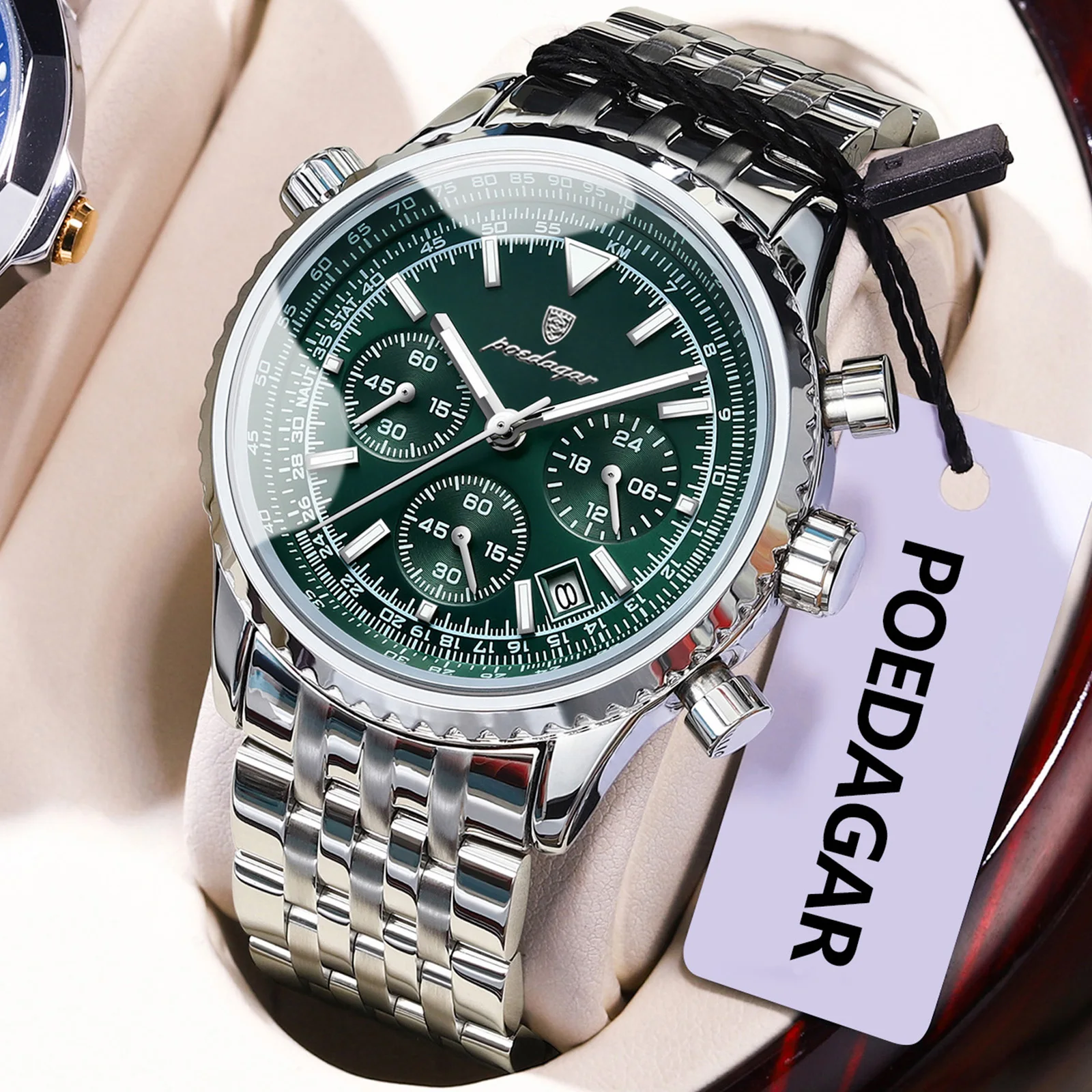 Reloj de pulsera POEDAGAR de negocios para hombre, cronógrafo luminoso resistente al agua con fecha, reloj de lujo para hombre, relojes de cuarzo de acero inoxidable para hombre