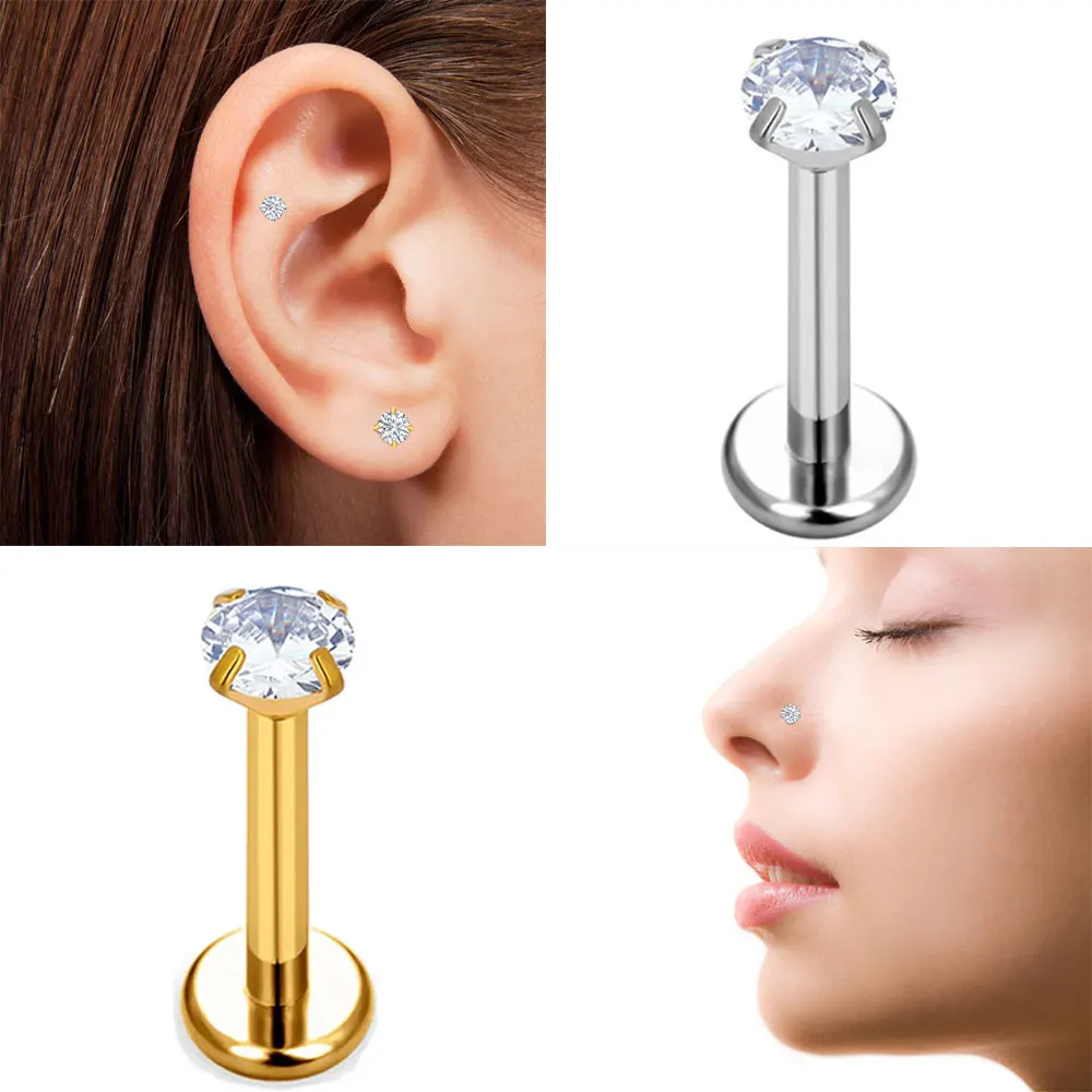 10 Uds. Pendientes sin rosca G23 titanio nariz PIERC Push Pin Labret labio anillos pendientes cartílago hélice Piercing joyería al por mayor