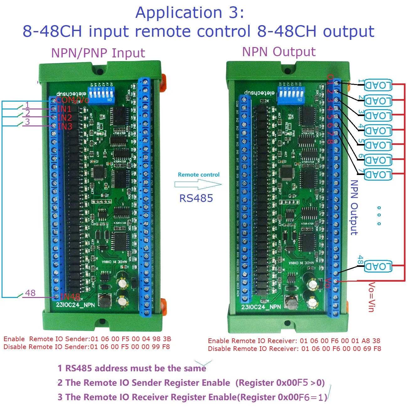 Placa de interruptor de Control remoto maestro-esclavo RS485 IO de 32 canales, entrada de aislamiento NPN/PNP, salida MOS de 300MA, módulo de expansión PLC Modbus RTU