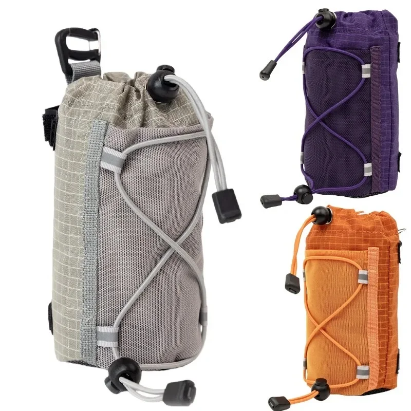Mochila con correa para el hombro, soporte para botella de agua, bolsa de malla con cordón para senderismo, Camping y viajes