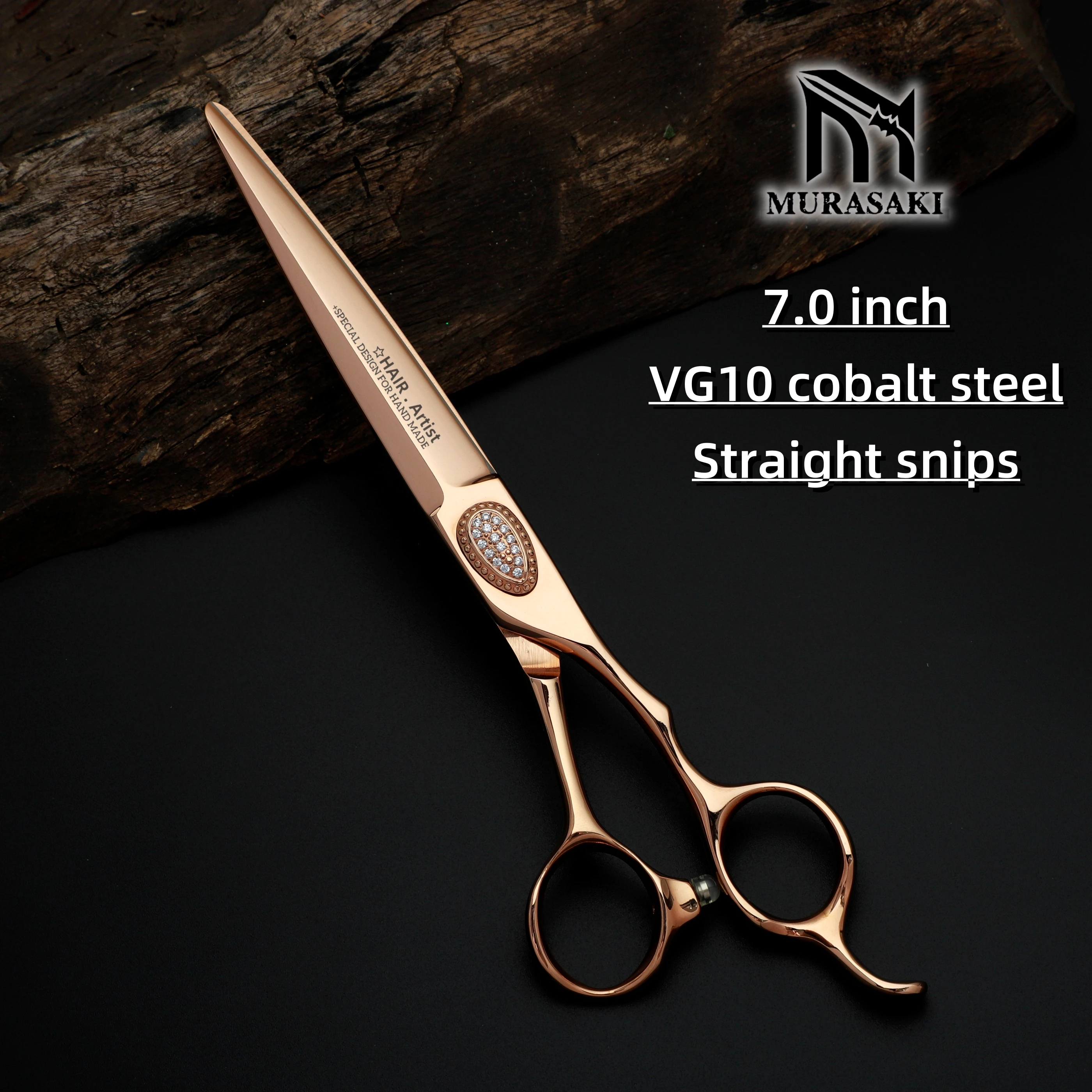 Tijeras de Peluquería MURASAKI en Oro Rosa, Tijeras Profesionales para Cortar el Cabello, Tijeras Planas de Acero Cobalto VG10, Herramienta de Barbería de Alta Gama