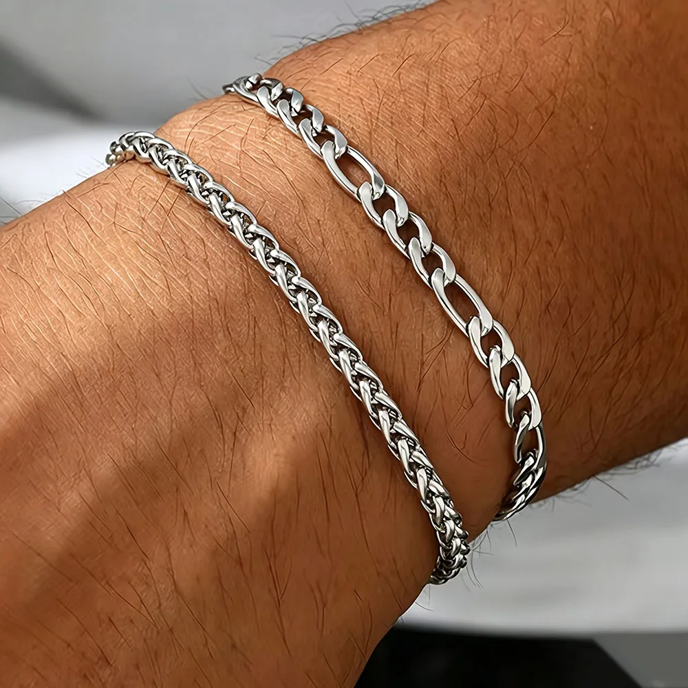 Juego de 7 Pulseras de Acero Inoxidable, Longitud 8.27 Pulgadas (cm), Adecuadas para el Uso Diario Masculino, Regalo de Cumpleaños