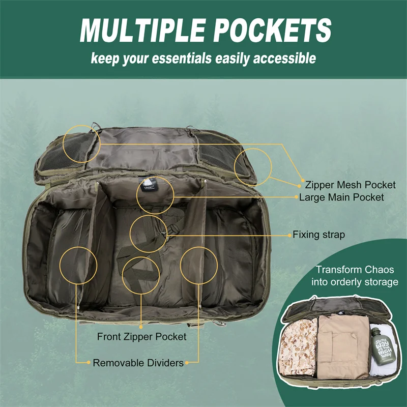 Mochilas de camping LQARMY 60L 80L Mochila táctica para hombres Mochila de escalada de viaje de senderismo Molle