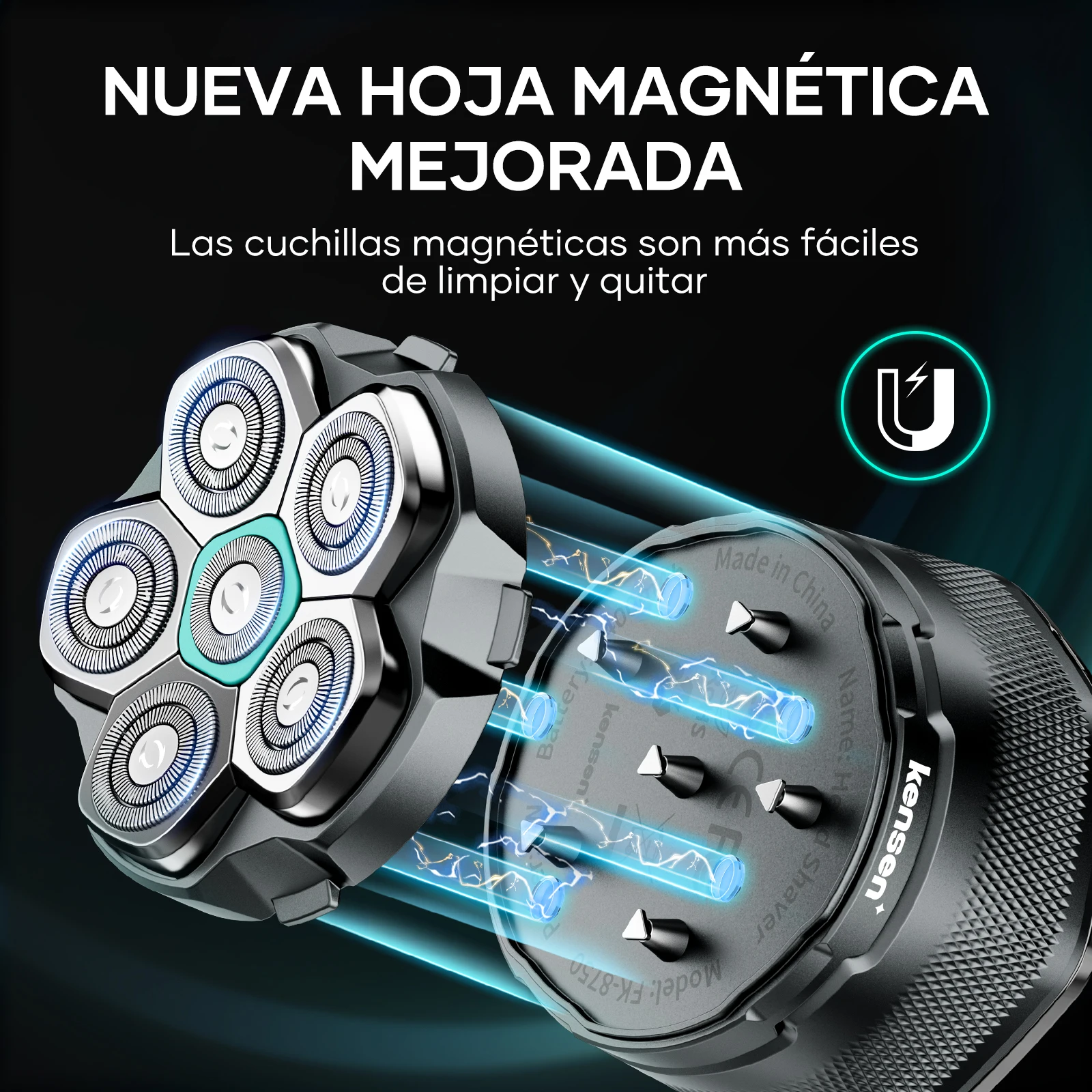 KENSEN-Afeitadora eléctrica flotante magnética 6D para hombres, maquinilla de afeitar para cabeza húmeda/seca, recortadora de pelo, recargable por USB, pantalla LED, recortadoras de barba
