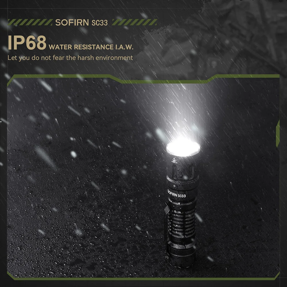 Linterna Táctica LED SOFIRN SC33 XHP70.3 HI 5200lm, Potente, Recargable Tipo C 21700, Interruptor Electrónico, Luz para Exteriores
