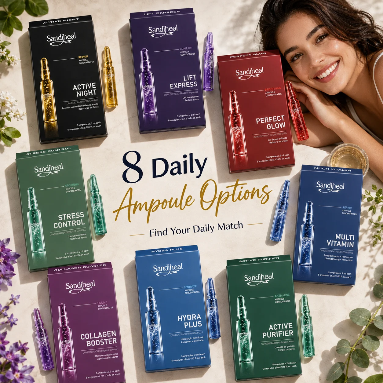 Ampollas Hidratantes SandiHeal, Suero Facial con Colágeno y Vitamina para Calmar y Reafirmar, Reparador, Iluminador, Cuidado de la Piel Coreano, Potenciador de Belleza