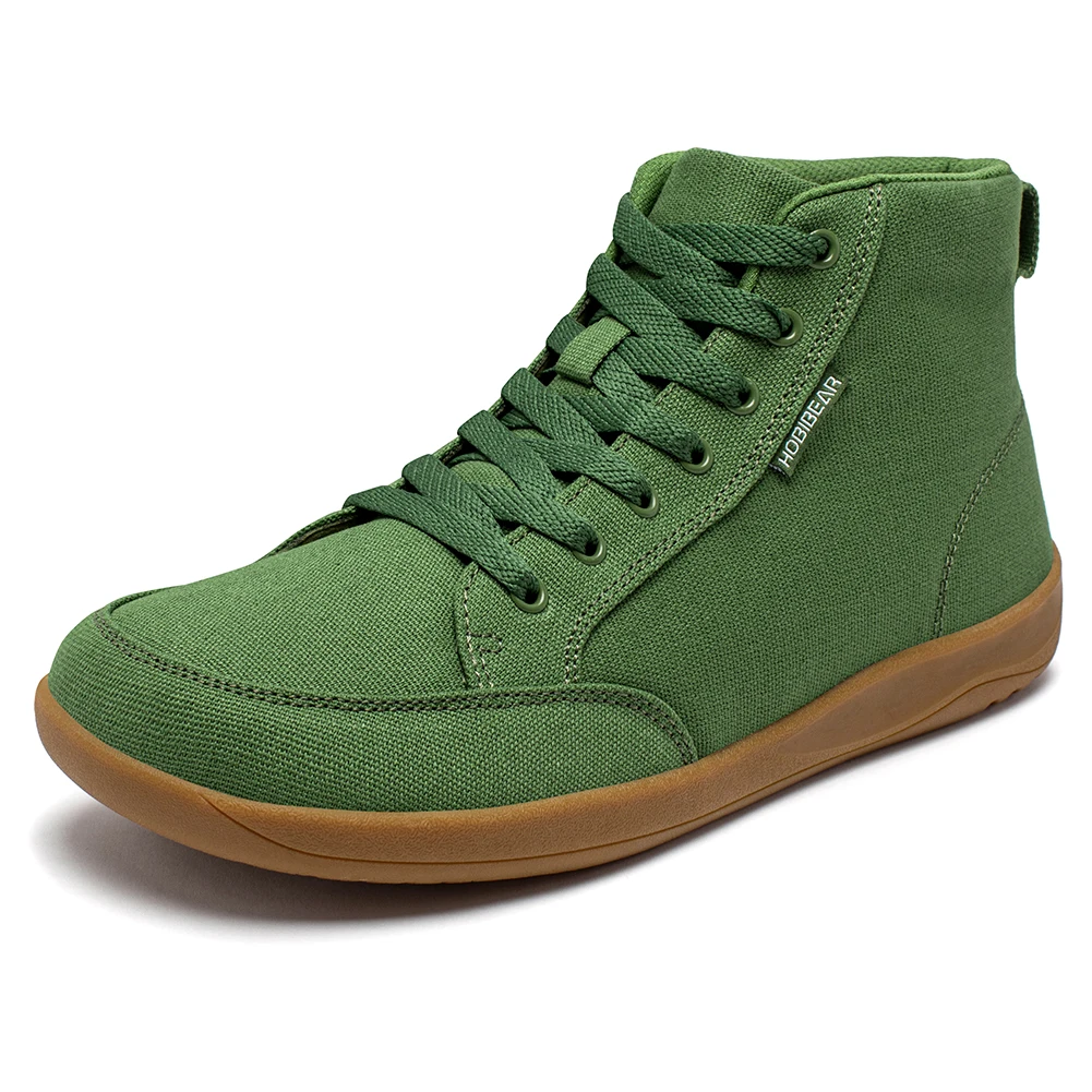 HOBIBEAR Zapatos descalzos de caña media, zapatillas de lona con punta ancha Unisex, zapatos para caminar al aire libre con cordones y caída cero