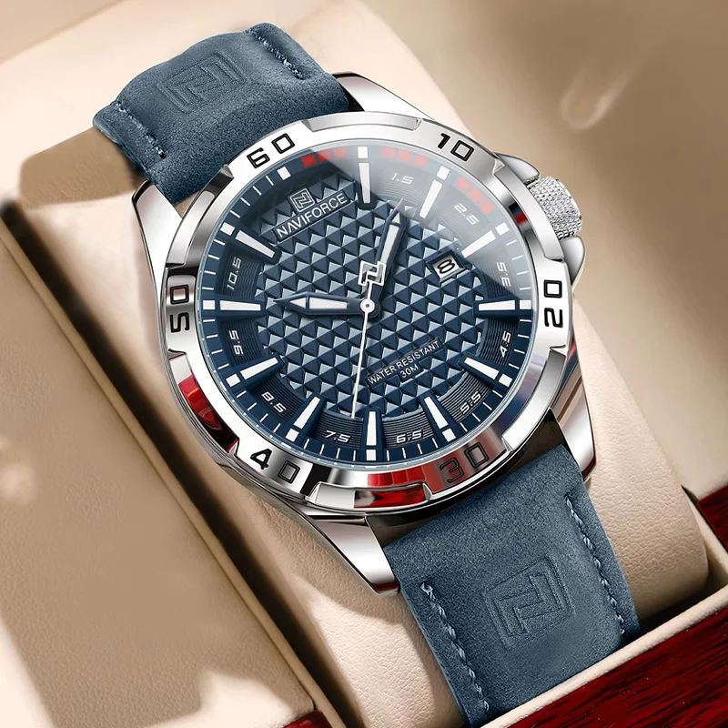 Marca NAVIFORCE, relojes de cuarzo a la moda para hombre, correa de cuero para hombre, relojes de pulsera deportivos impermeables, reloj calendario, reloj Masculino