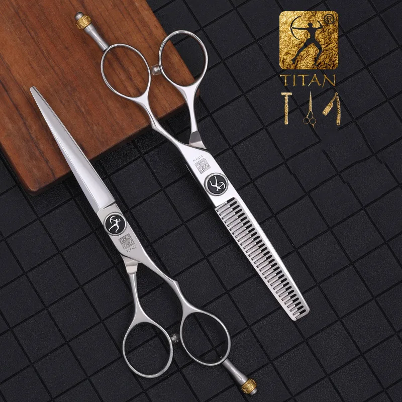 Juego de Tijeras de Peluquería Profesionales Titan de 5.5" y 6.0" para Cortar y Entresacar Cabello, para Barberos y Salones