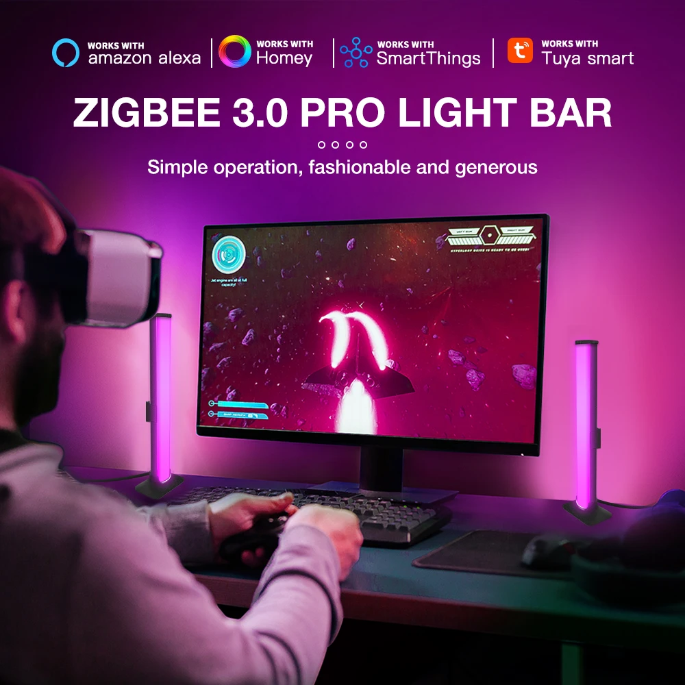 Barra de lámpara LED Zigbee 3,0 RGB + CCT, luz regulable RGBCW, aplicación Tuya Smart Life, asistente de Google Alexa, Control por voz, 5V, USB