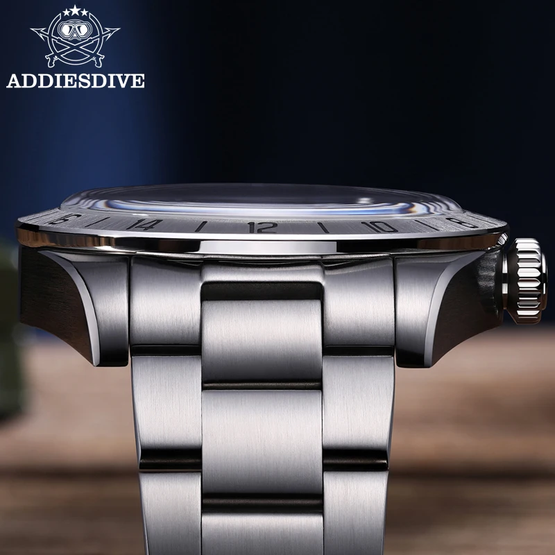 ADDIESDIVE marca superior 39mm relojes de cuarzo GMT 20Bar impermeable luminoso espejo de burbuja reloj deportivo de cristal para hombres reloj Masculino