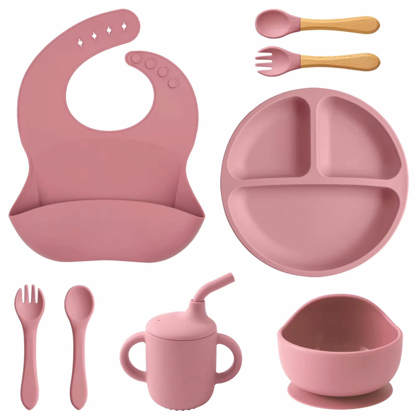 Vajilla plegable para bebés con ventosa, juego de platos para bebés, platos de comida sólida, biberón, taza de paja, vajilla para niños