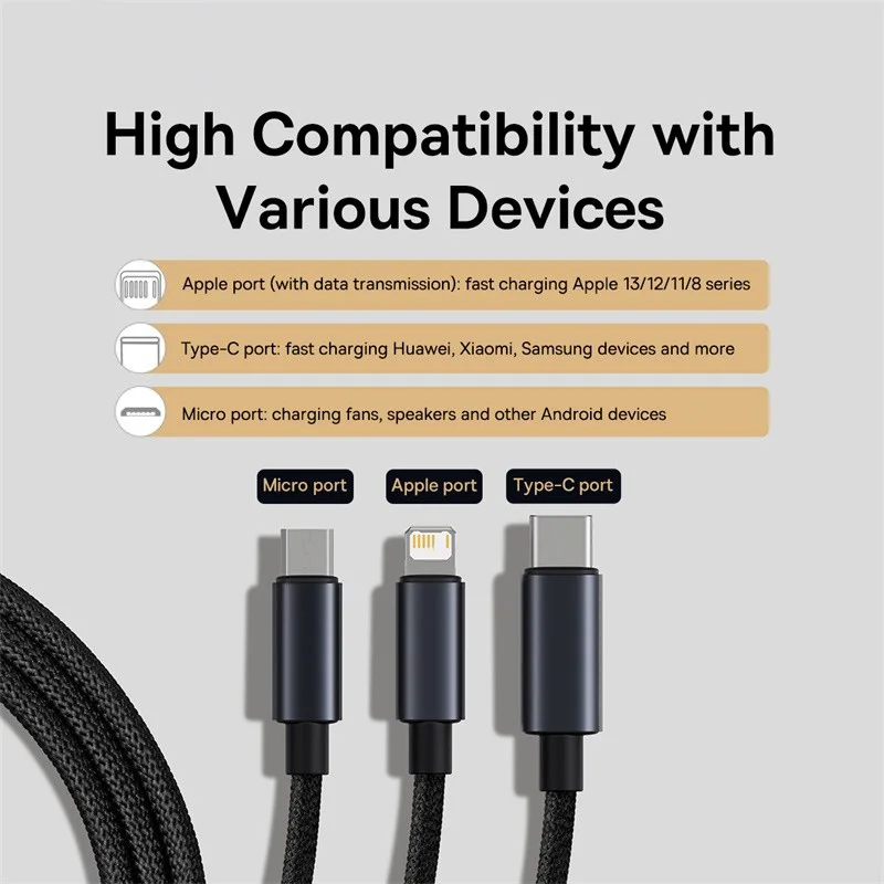 Cable USB Baseus 3 en 1 tipo C para Samsung Xiaomi Mi 9 Huawei Cable para iPhone 13 12 11 cargador de teléfono Cable de datos Micro USB