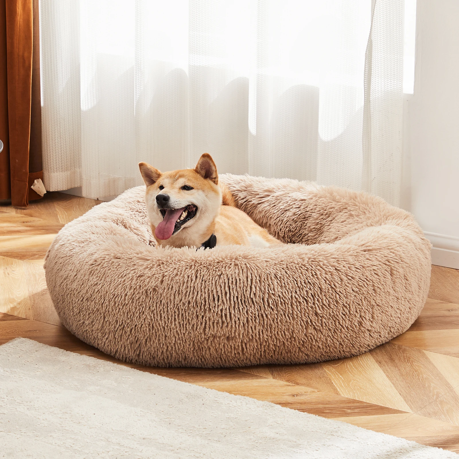 Cama calmante para perros JHK para perros medianos a grandes, cama grande lavable para mascotas, cama redonda antideslizante de felpa esponjosa para perros de piel sintética