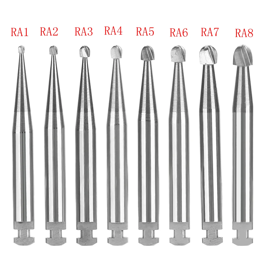 Fresas dentales de carburo de tungsteno, serie RA redonda de baja velocidad para laboratorio Dental o clínica, vástago de diámetro = 2,35mm de longitud = 22,5 m, 5 unids/lote por caja
