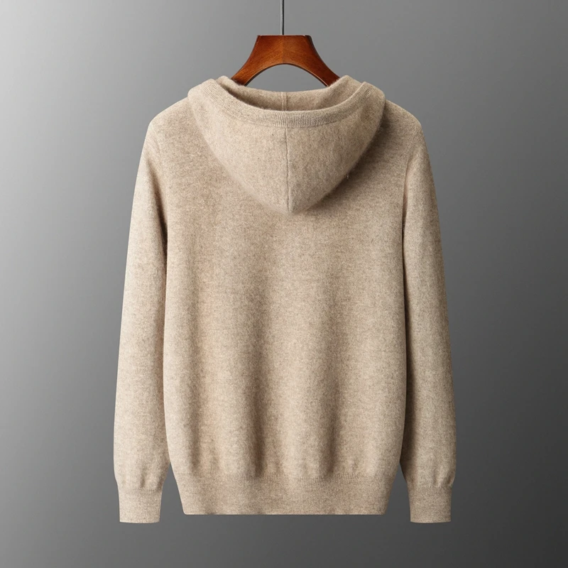 2025 nuevos hombres de punto avión con capucha cárdigan suéter de cachemira diseño de cremallera decoración de bolsillo de alta calidad gruesa sudadera con capucha cálida