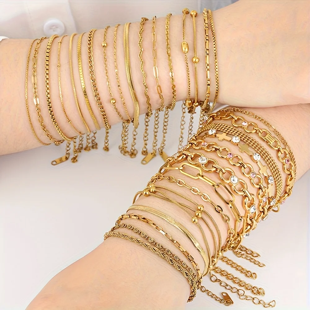 11 piezas【Aleatorio】Pulseras de acero inoxidable a la moda para mujer, elegantes y lujosas, juego de joyería para mujer que no se decolora, adecuado para uso diario y fiestas, regalo de cumpleaños