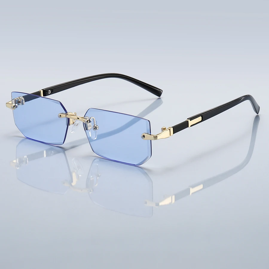 36 gafas de sol sin montura para hombre y mujer, lentes rectangulares con gradiente, montura metálica, lentes de colores, gafas unisex, moda de lujo