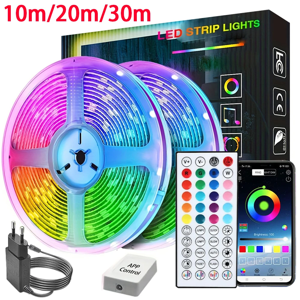 Luces Led para sincronización de música de habitación, tira de luces Led RGB de 10m, 20m, 30m, cinta Flexible para decoración de habitación, dormitorio, retroiluminación de TV