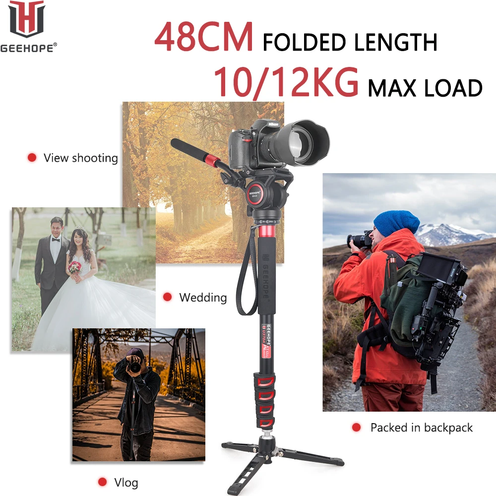 GEEHOPE U270A/U370A monopié de aleación de aluminio pierna de 5 secciones soporte para cámara de vídeo profesional para Canon Nikon GoPro DSLR videocámara