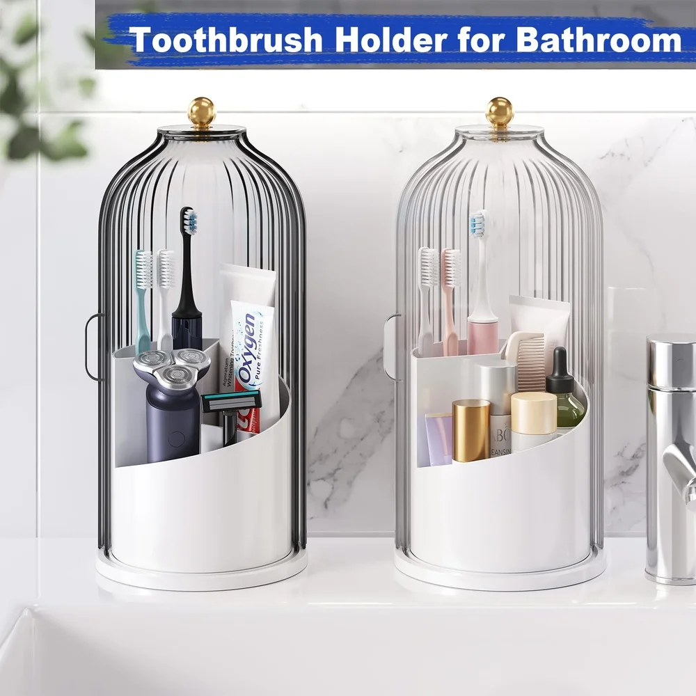 Portaescobillas de Dientes a Prueba de Polvo con Tapa para Baños, Portaescobillas Giratorio con Cubierta, Portaescobillas de Plástico a Prueba de Polvo, Porta Brochas de Maquillaje
