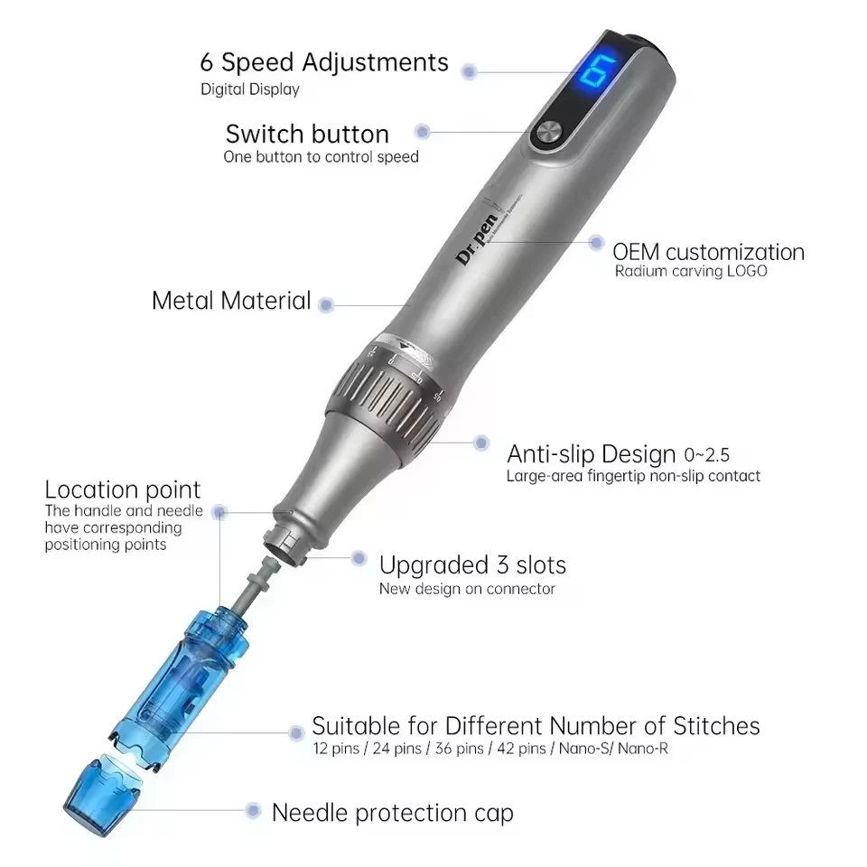 Dr.pen M8S Derma Pen con 22 agujas catridges para el crecimiento del cabello, pluma de terapia con microagujas, máquina de belleza para el cuidado de la piel
