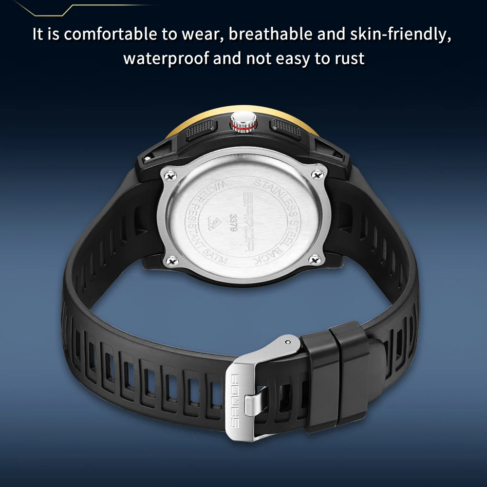 Reloj de pulsera deportivo SANDA para hombre, correa de TPU, reloj de cuarzo resistente al agua, reloj Digital luminoso con pantalla Dual para hombre, reloj Masculino