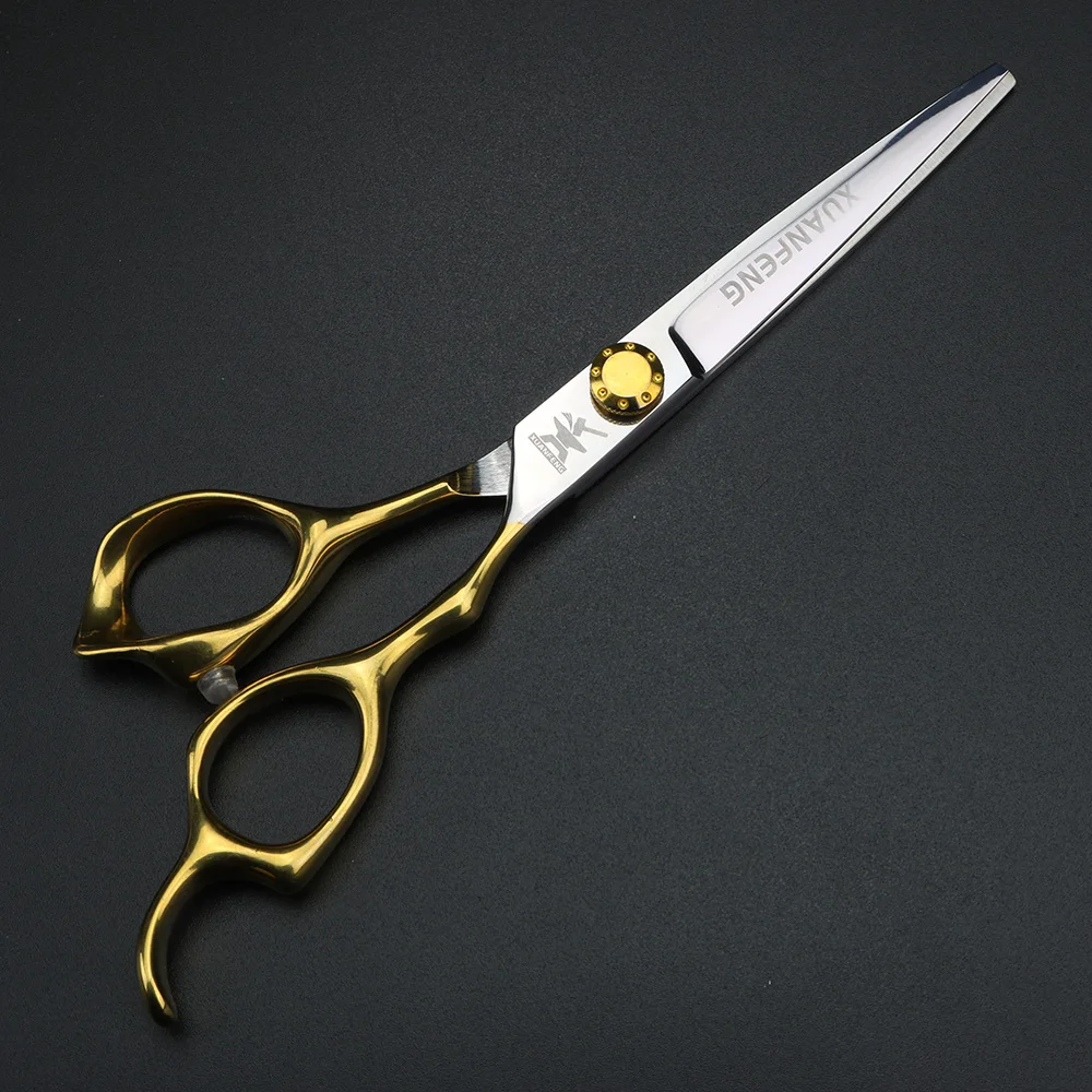 XUANFENG Tijeras para el cabello con mango dorado, tornillos dorados de acero 9cr18, tijeras de corte de peluquero de 6 pulgadas y juego de tijeras de adelgazamiento