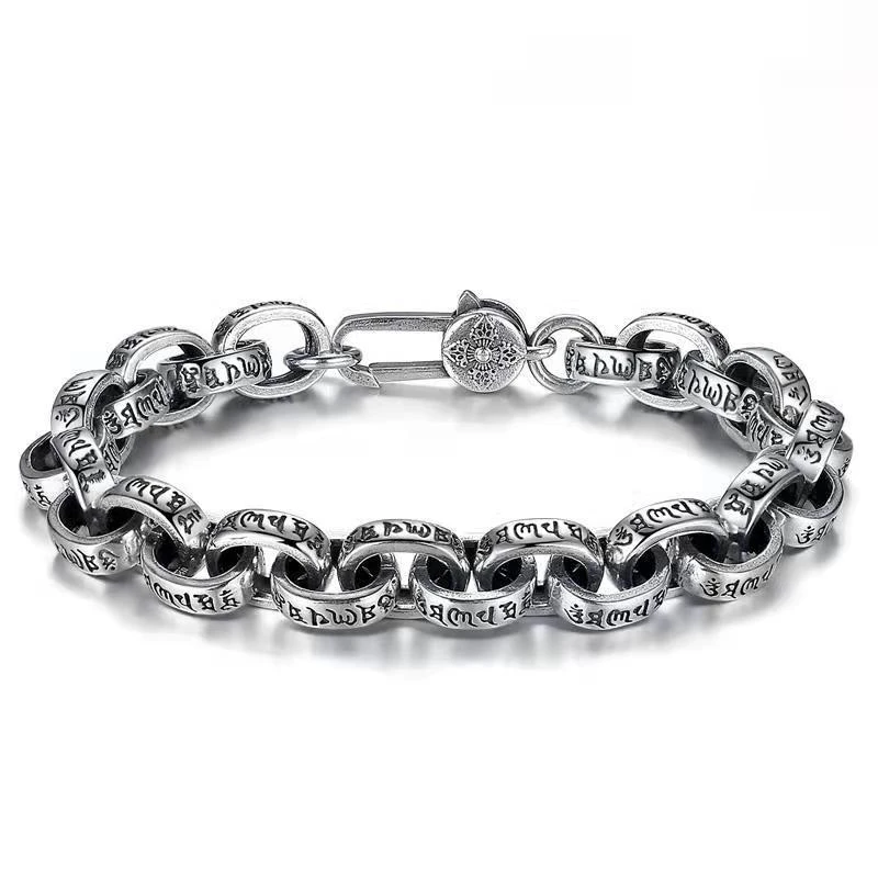 2023 precio de fábrica de alta calidad S925 plata esterlina nueva pulsera Mantra de seis caracteres hombres mujeres tendencia Retro joyería regalo