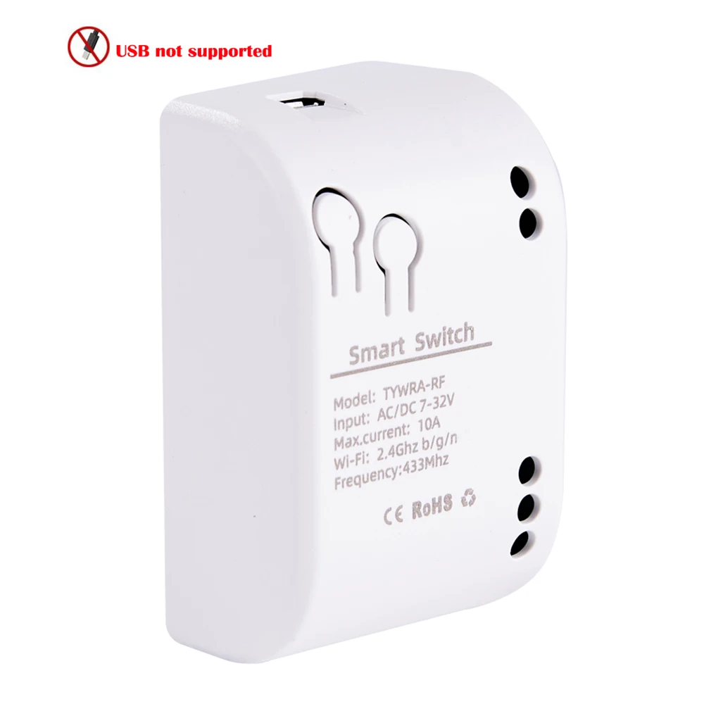 Interruptor Inteligente Wifi de 1 Canal, 7-32V, Mini Controlador de Luz Wifi, Receptor RF 433, Abrepuertas de Garaje, 10A, Compatible con la Aplicación Tuya, Relé de 1 Canal