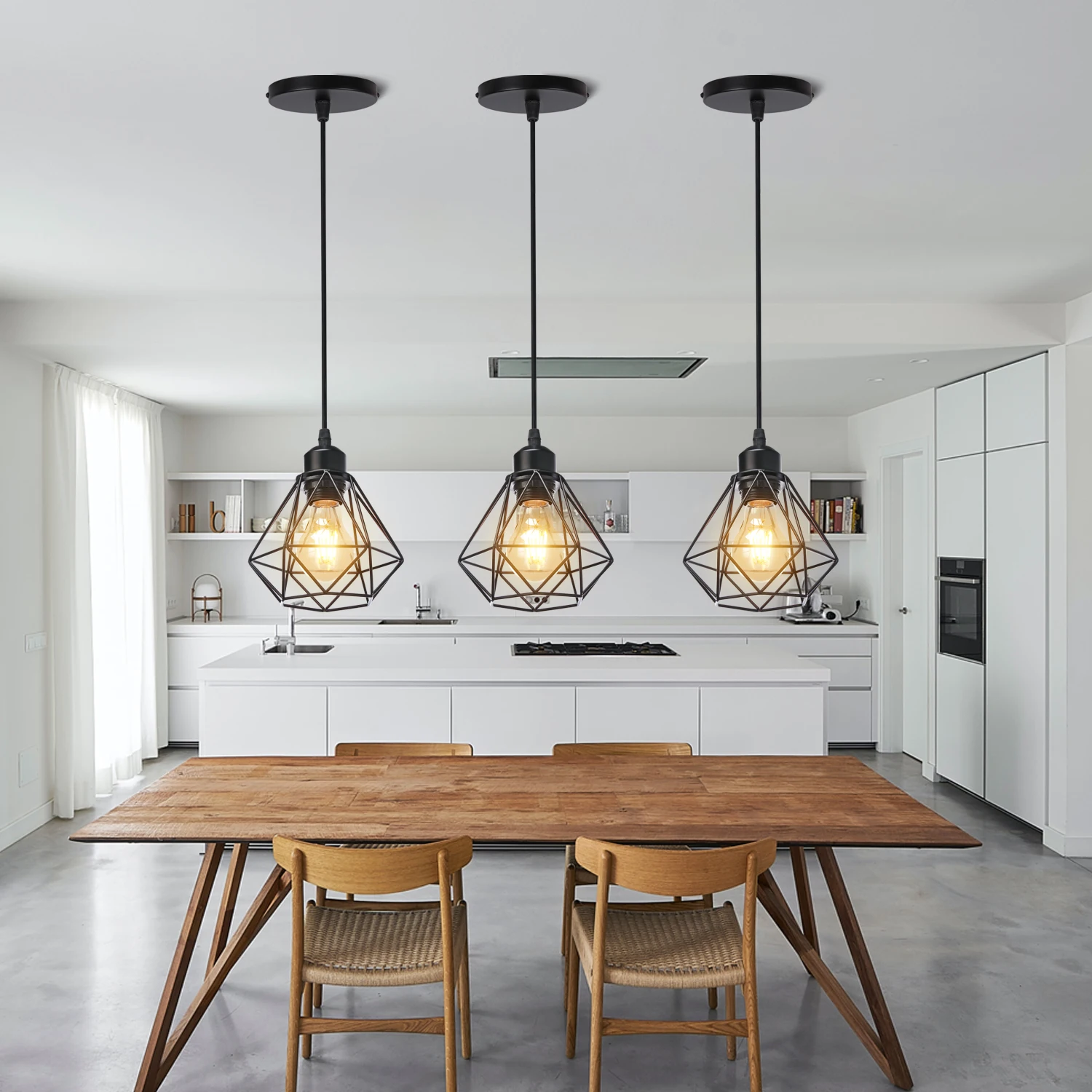 Luz colgante Industrial Led ajustable, pantalla de lámpara colgante para el hogar, cocina, jaula de Metal, iluminación para Isla, comedor