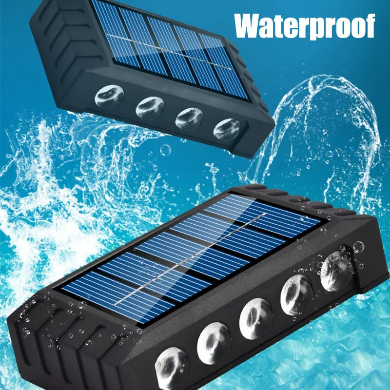 Lámpara Solar de pared de 4/6/8/10LED, decoración de calle para patio, luz impermeable para exteriores, iluminación luminosa arriba y abajo, lámpara de paisaje de jardín